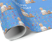 Blauw Aangepaste Gezichtsfoto Kinder 2e Verjaardag Cadeaupapier (Rol Hoek)