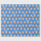 Blauw Aangepaste Gezichtsfoto Kinder 3e Verjaardag Cadeaupapier (Vlak)