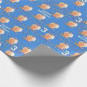 Blauw Aangepaste Gezichtsfoto Kinder 3e Verjaardag Cadeaupapier (Hoek)