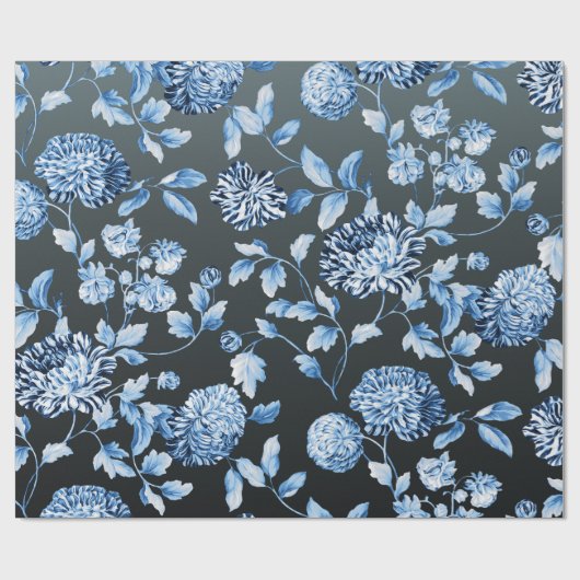 Blauw aangepaste kleur Achtergrond Grote Floral To Cadeaupapier (Vlak)