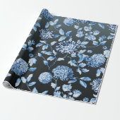 Blauw aangepaste kleur Achtergrond Grote Floral To Cadeaupapier (Uitgerold)