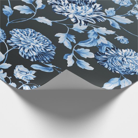 Blauw aangepaste kleur Achtergrond Grote Floral To Cadeaupapier (Hoek)