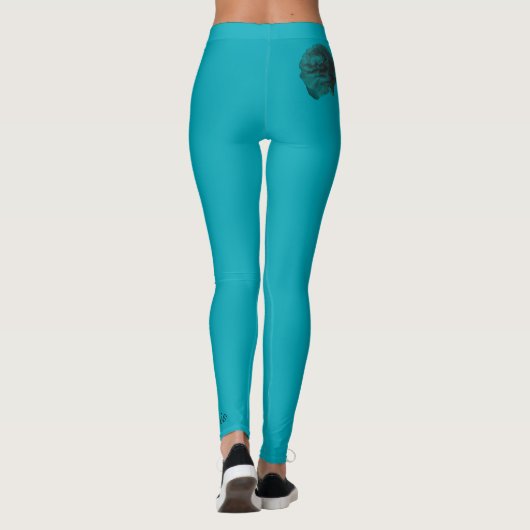 Blauw aangepaste Leggings, Blauwgroen Roos en naam Leggings (Achterkant)