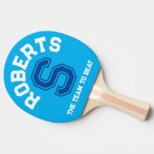 Blauw aangepaste monogram initiaal en team tafeltennisbatje (Zijkant)