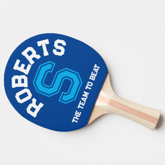 Blauw aangepaste monogram initiaal en team tafeltennisbatje (Achterkant)