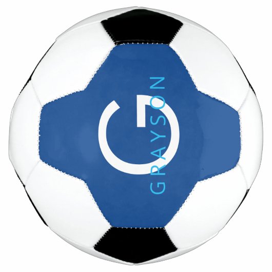 Blauw aangepaste naam en Letter-monogram gedrukt Voetbal (Voorkant)