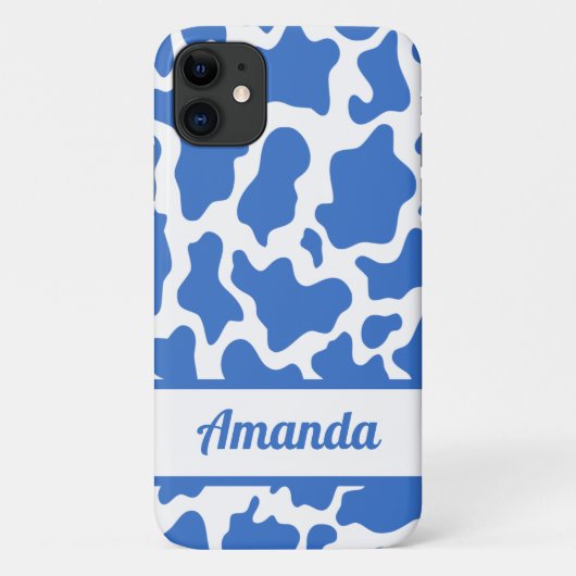 Blauw Aangepaste Naam Koe Afdrukpatroon Case-Mate iPhone Case (Achterkant)