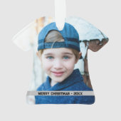 Blauw aangepaste naam, nummer, foto sport jersey ornament (achterkant)