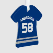 Blauw aangepaste naam, nummer, foto sport jersey ornament (voorkant)