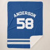 Blauw aangepaste naam & nummer sportfan sherpa deken (Voorkant)