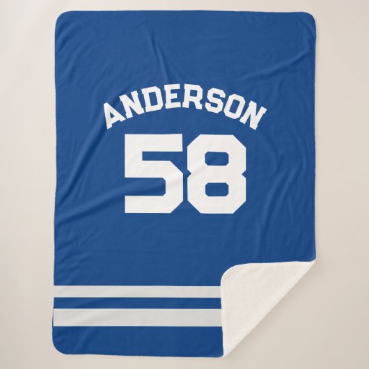 Blauw aangepaste naam & nummer sportfan sherpa deken (Voorkant)