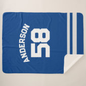 Blauw aangepaste naam & nummer sportfan sherpa deken (Voorkant (horizontaal))