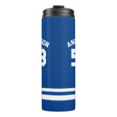 Blauw aangepaste naam & nummer sportfan thermosbeker (Voorkant)