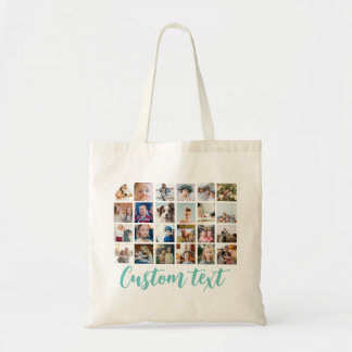 Blauw aangepaste tekst foto raster collage Canvas  Tote Bag