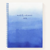Blauw Aangepaste Waterverf Wash Script Naam Schets Notitieboek (Voorkant)