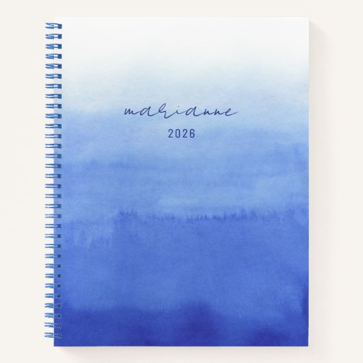 Blauw Aangepaste Waterverf Wash Script Naam Schets Notitieboek (Voorkant)