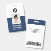 Blauw | Aangepaste werknemer Foto, Logo, naam Badge (Voor- en achterkant)