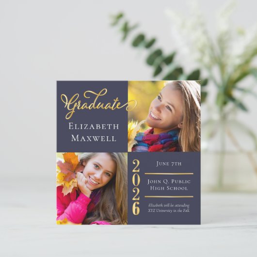Blauw | Aankondiging gouden foto-Afstuderen | Part (Staand voorkant)