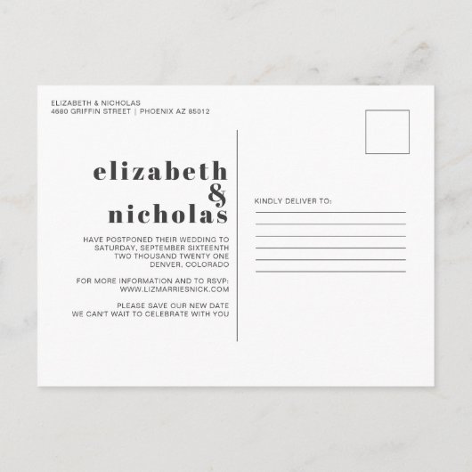 Blauw | Aankondiging van uitstel van huwelijk Briefkaart (Achterkant)