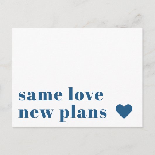 Blauw | Aankondiging van uitstel van huwelijk Briefkaart (Voorkant)