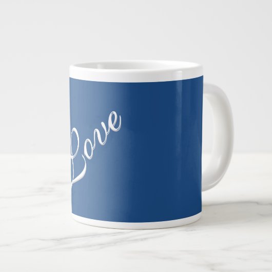 Blauw Aantrekkelijke Kalligrafie Liefde Bruiloft Grote Koffiekop (Voorkant rechts)