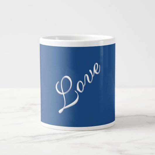 Blauw Aantrekkelijke Kalligrafie Liefde Bruiloft Grote Koffiekop (Voorkant)