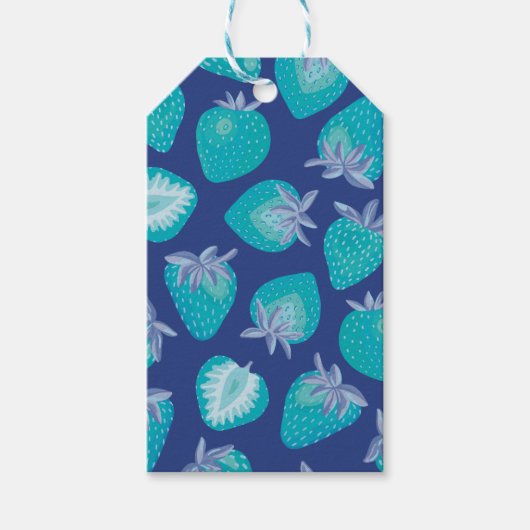 Blauw aardbei patroon cadeaulabel (Voorkant)