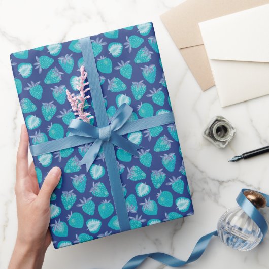 Blauw aardbeipatroon cadeaupapier (Geschenken)