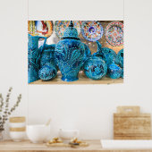 Blauw aardewerk op de markt poster (Keuken)