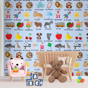 Blauw ABC Alfabet Kinder kinderkamer Decor Behang