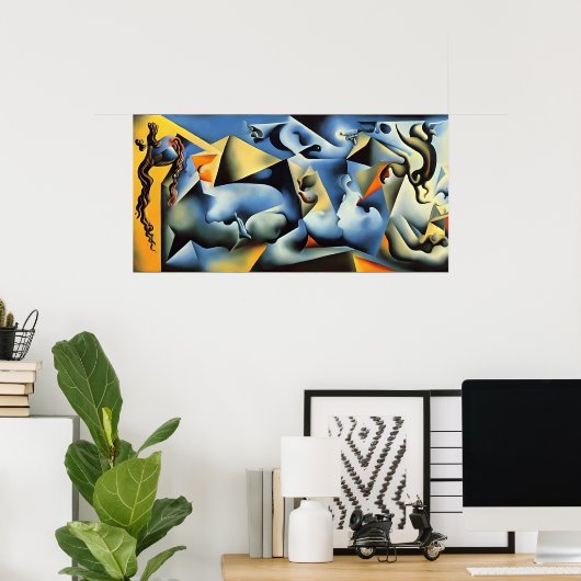Blauw Abstract 323 Wall Art Poster (Thuiskantoor)