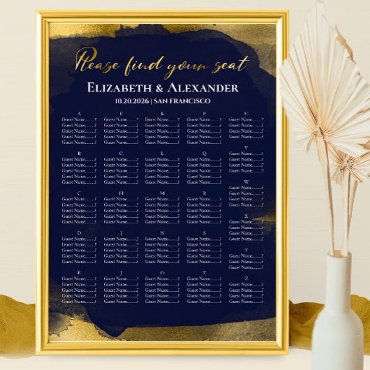 Blauw Abstract Alfabetische Wedding Zitting Grafie Poster