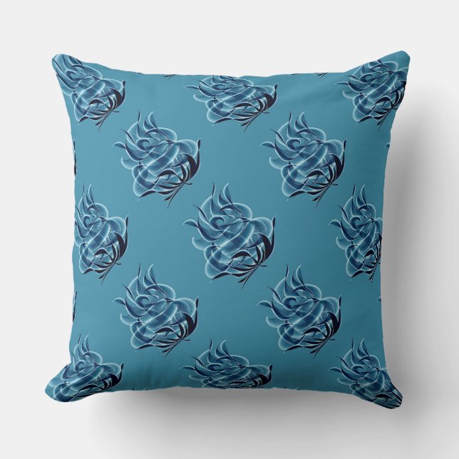 Blauw Abstract blauw Roos Sierkussen (Voorkant)