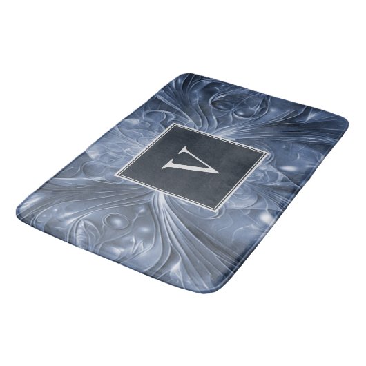 Blauw Abstract Bloei Monogram Badmat (Gekanteld)