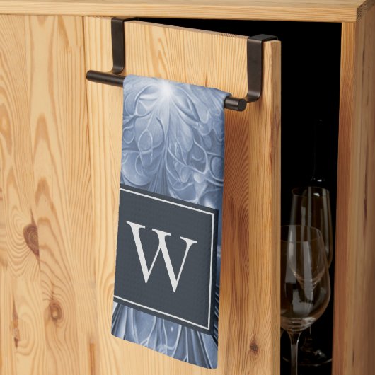 Blauw Abstract bloeien monogram handdoek (Derde Gevouwen)