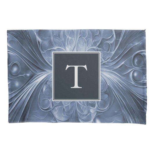 Blauw Abstract bloeien Monogram Kussensloop (Voorkant)