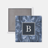 Blauw Abstract bloeien monogram magneet (Voorkant / Achterkant)