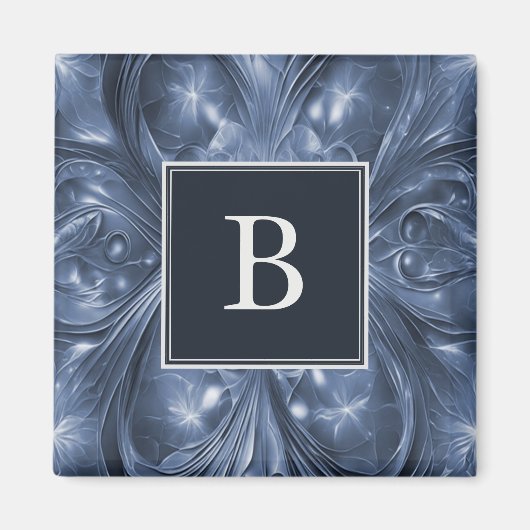 Blauw Abstract bloeien monogram magneet (Voorkant)
