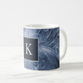 Blauw Abstract bloeien monogram Mok (Voorkant rechts)