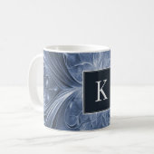 Blauw Abstract bloeien monogram Mok (Voorkant links)
