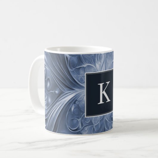 Blauw Abstract bloeien monogram Mok (Voorkant links)