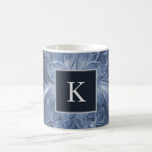 Blauw Abstract bloeien monogram Mok