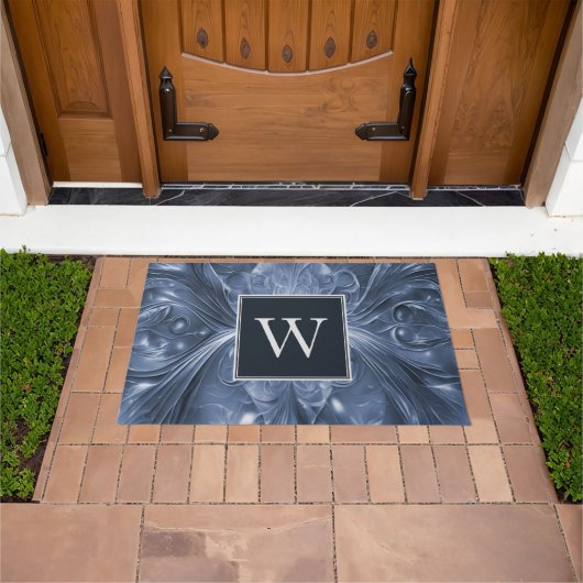 Blauw Abstract Bloeiende Monogram Deurmat (Buiten)