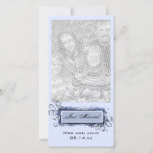 Blauw Abstract Bloem Just Married Aankondiging (Voorkant)