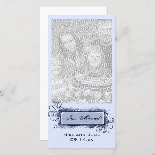 Blauw Abstract Bloem Just Married Aankondiging (Voorkant / Achterkant)