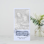 Blauw Abstract Bloem Just Married Aankondiging (Staand voorkant)