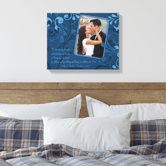 Blauw Abstract Bloemen Bruiloft Fotosjabloon Canva Canvas Afdruk (Insitu (Slaapkamer))