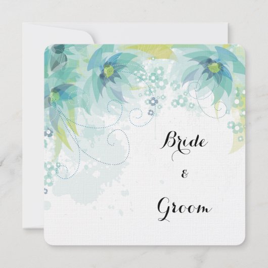 Blauw Abstract Bloemen Bruiloft Kaart (Achterkant)