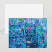 Blauw Abstract Bloemen Schilderen Flat Bedankkaart (Voorkant / Achterkant)