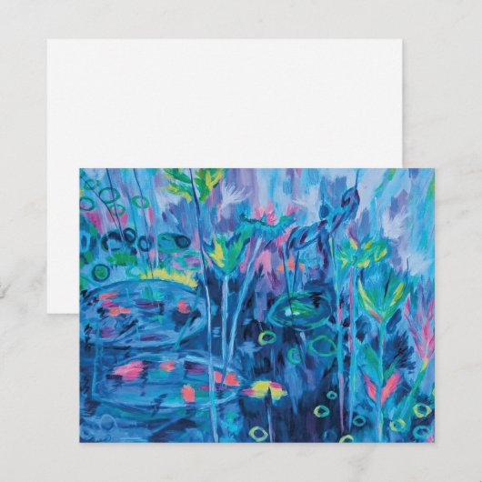 Blauw Abstract Bloemen Schilderen Flat Bedankkaart (Voorkant / Achterkant)